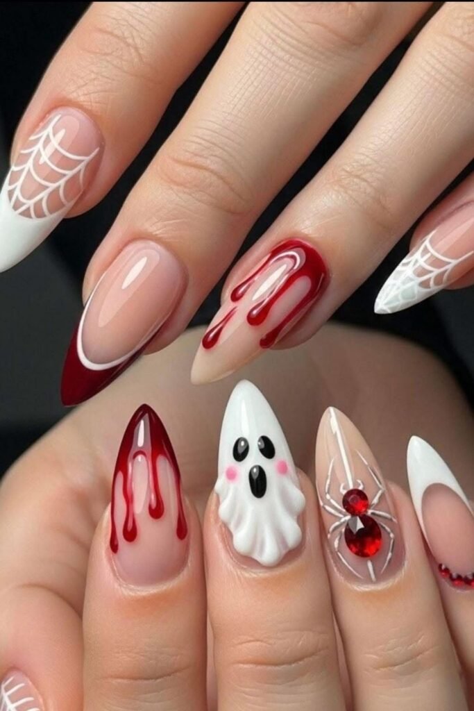 Red Blood Drips With Ghosts, Webs, and Jeweled Spiders