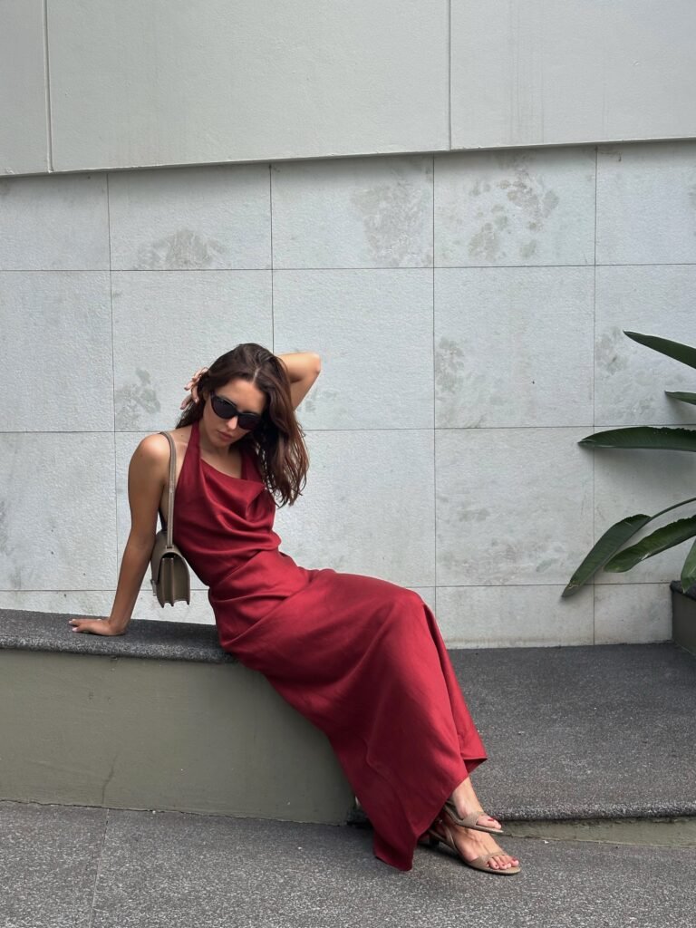 Red Draped Maxi for an Understated Birthday Statement