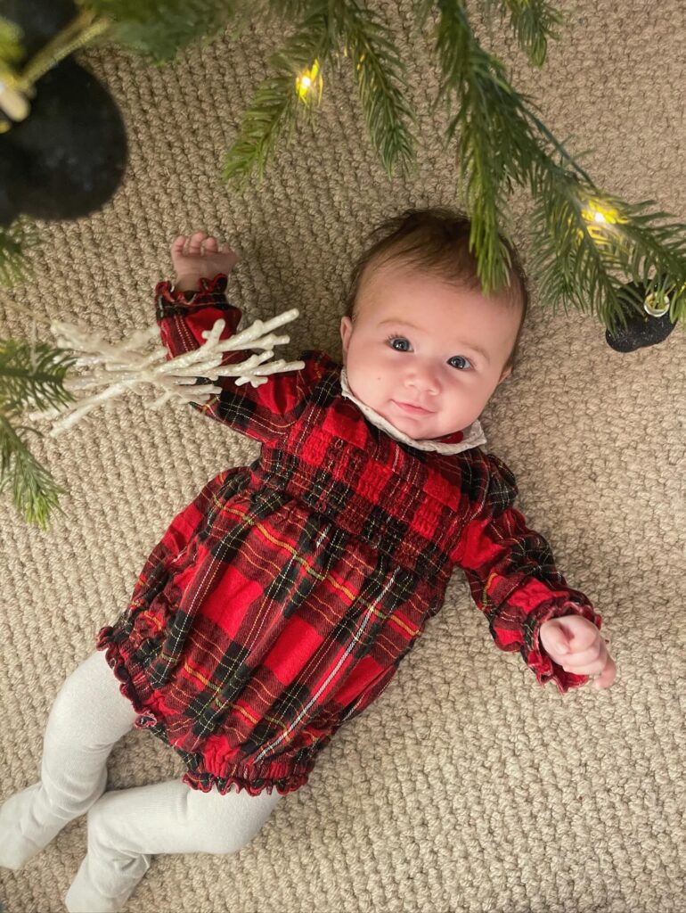 Red Plaid Smocked Bubble With Crisp White Tights