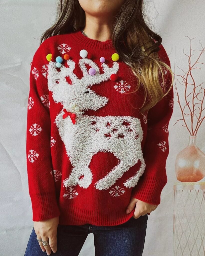 Red Reindeer Sweater With Dark Denim