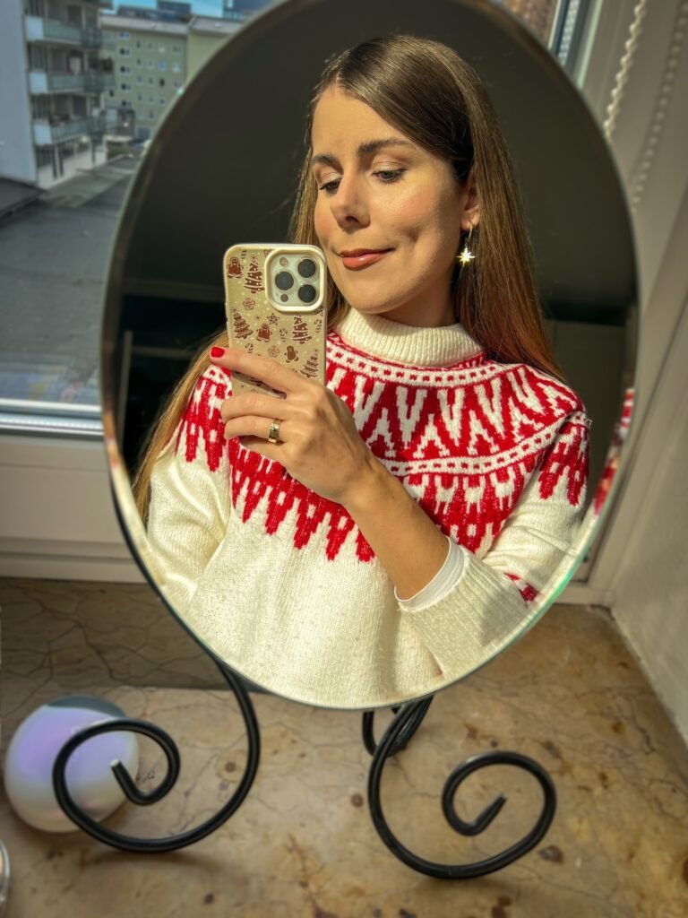 Red and White Nordic Knit With Simple Accessories