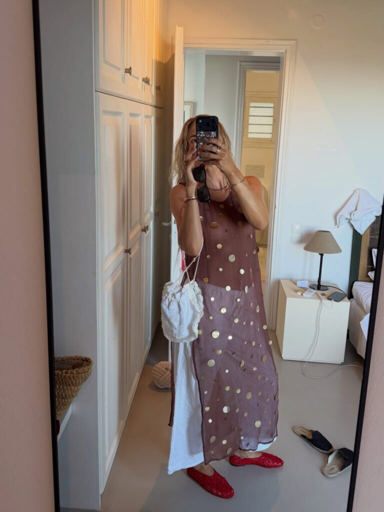 Sheer Dot Overlay Dress With White Layers Underneath