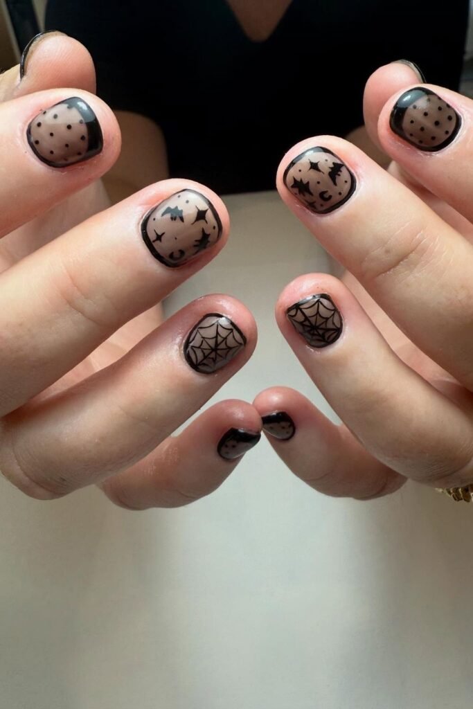 Sheer Smoke Nails Outlined in Black