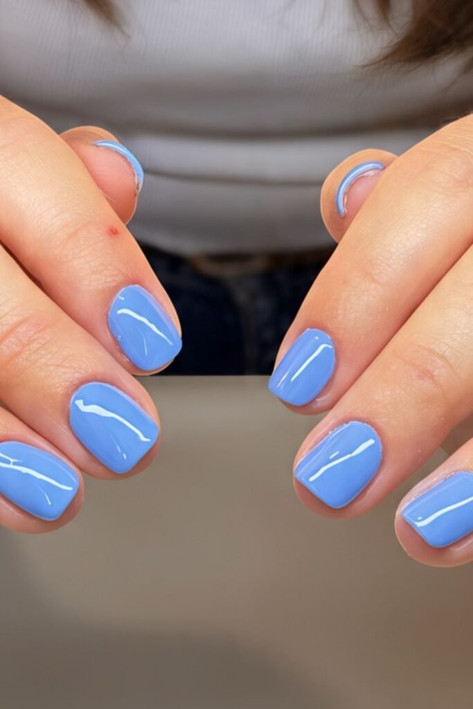 Short Square Baby Blue Nails