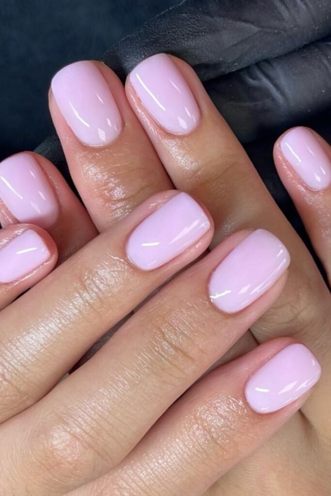 Short Squoval Nails in Milky Cotton Pink