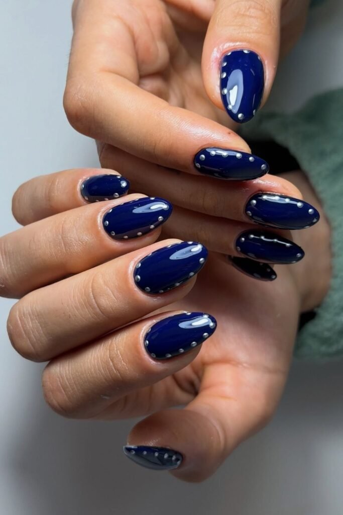 Silver Studded Navy Nails