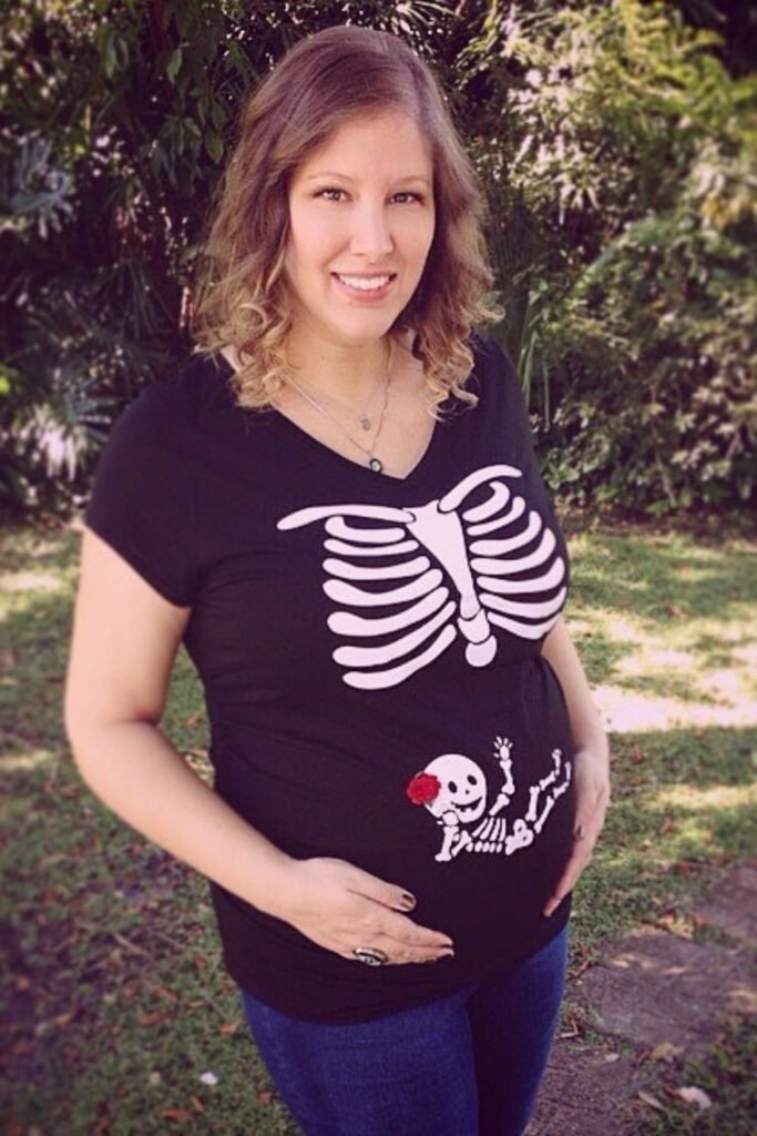 Skeleton Maternity Tee With a Tiny Baby Skeleton