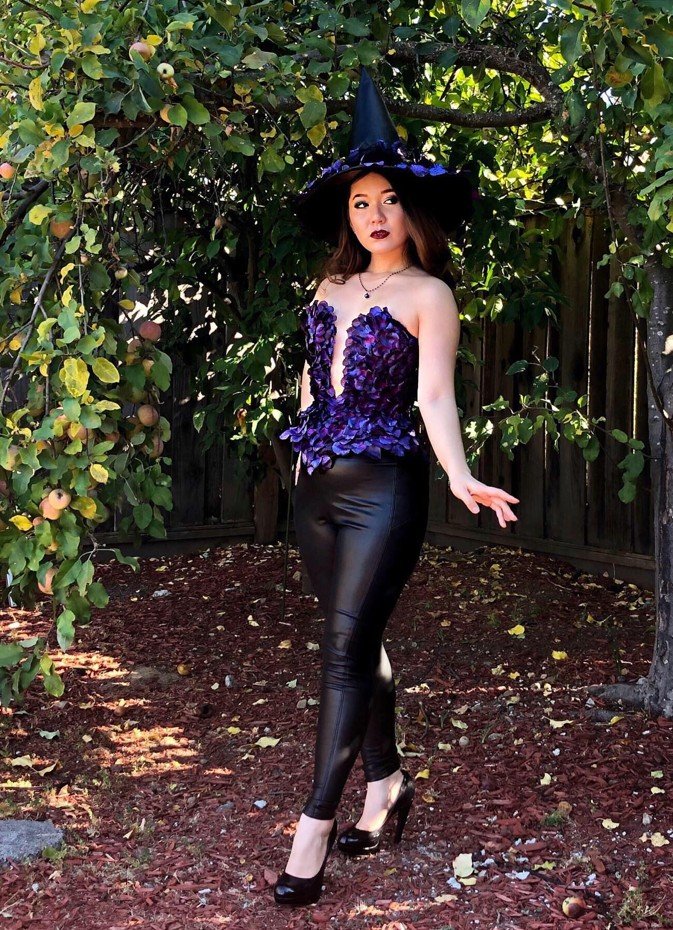 Sleek Purple Witch Top With Black Faux Leather Leggings