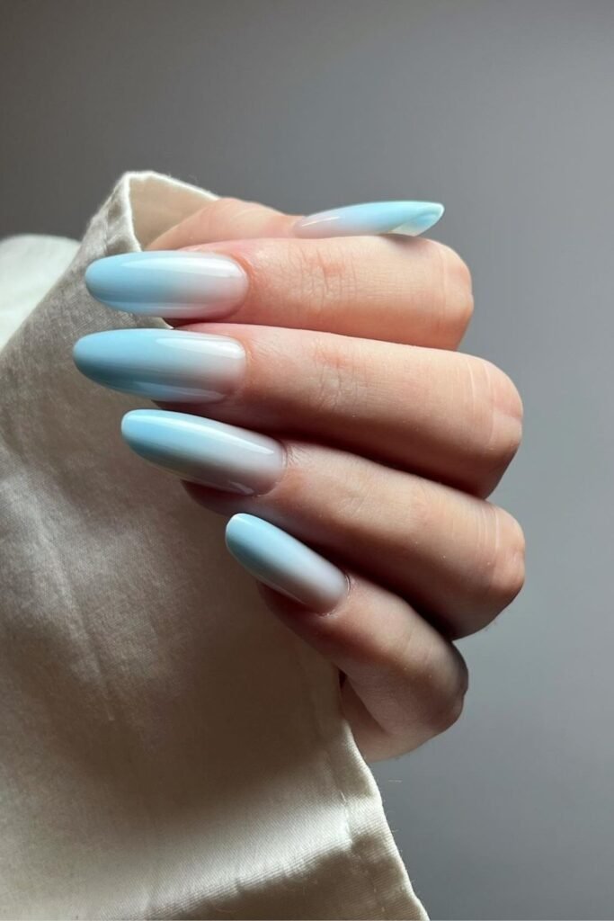 Soft Baby Blue Ombre Nails