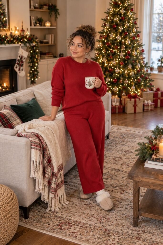 Soft Red Knit Lounge Set for Christmas Day