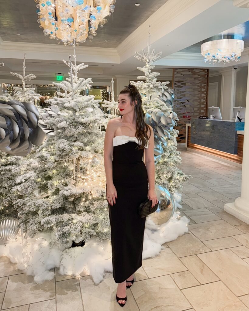 Strapless Black Maxi With a White Bow Detail