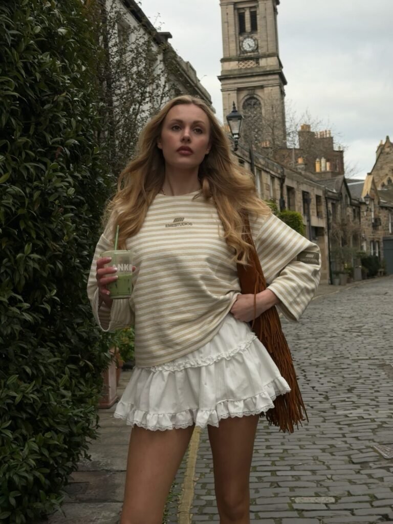 Striped Top With a Ruffled Mini Skirt