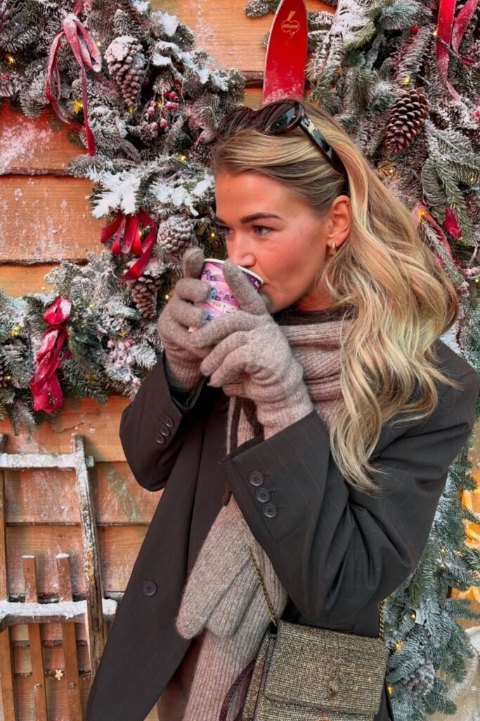 Tailored Brown Blazer With a Taupe Scarf and Gloves