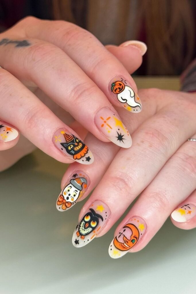 Vintage Halloween Character Short Nails