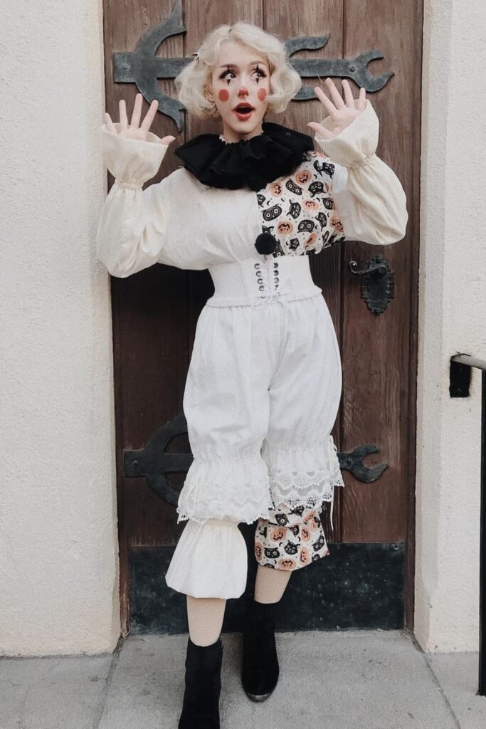Vintage Pierrot Clown in Bloomers and a Ruffled Collar