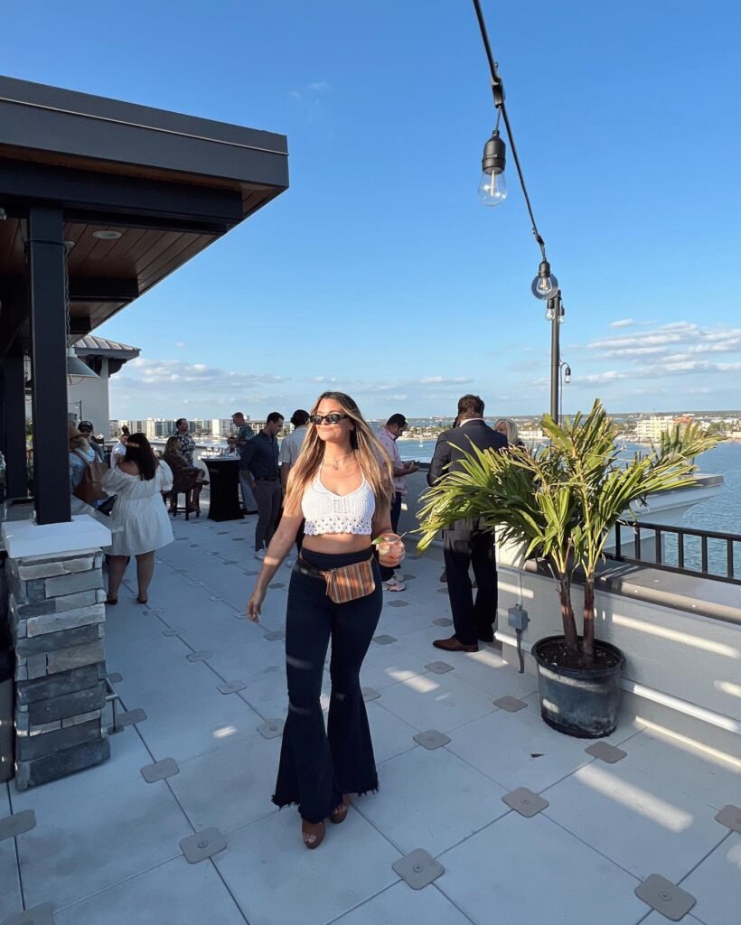 White Crop Top and Flared Pants for a Warm Weather Party