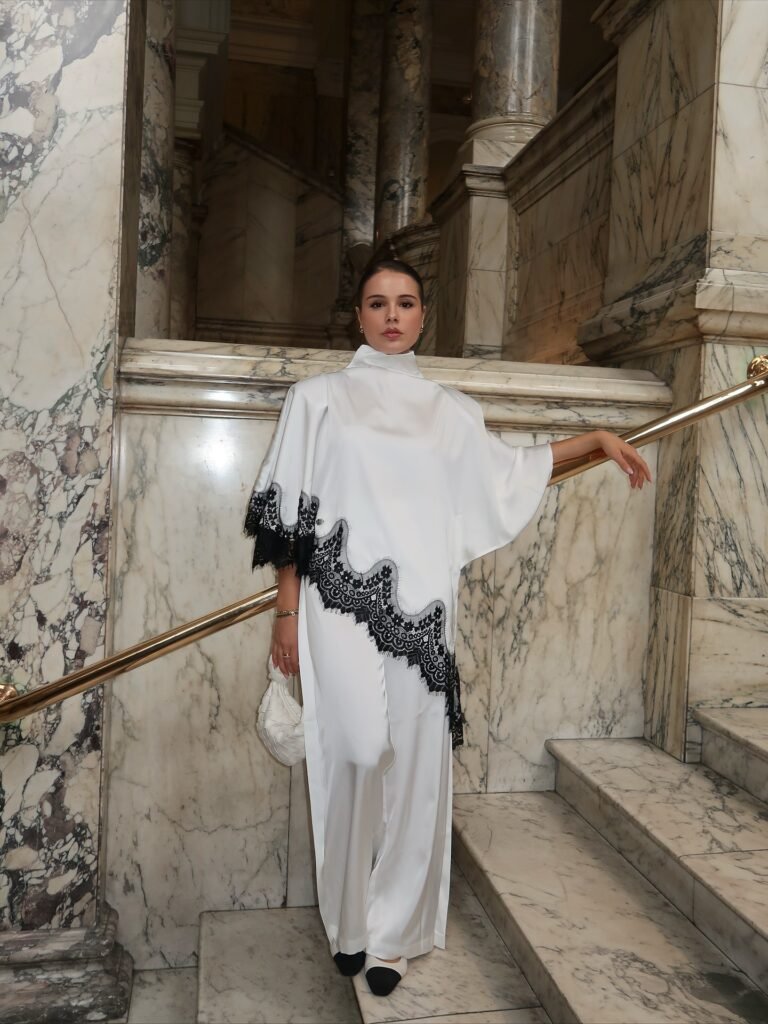 White Satin with Black Lace for Christmas Eve