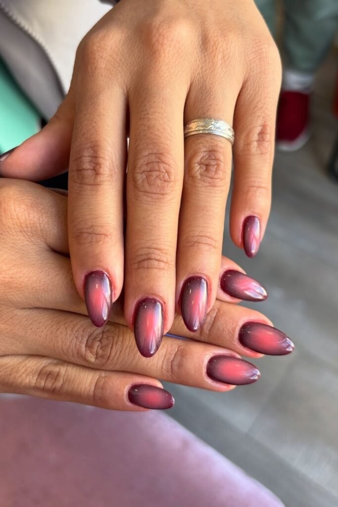 Wine Base With a Coral Aura and a Cat Eye Streak