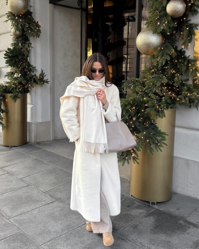 Winter White Coat With a Blanket Scarf