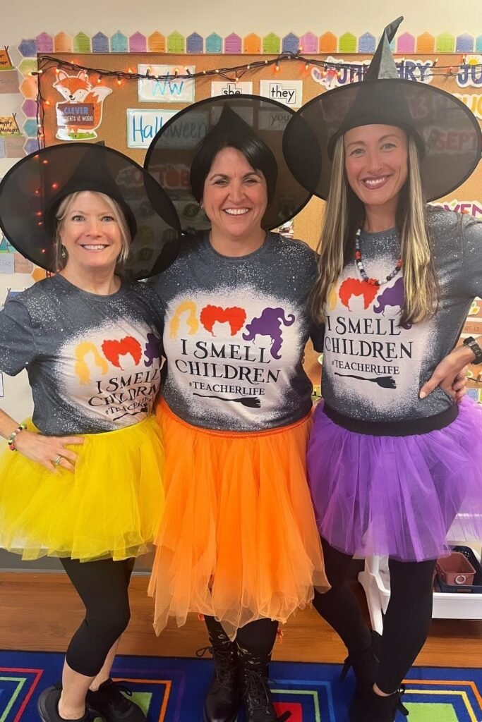 Witch Trio in Graphic Tees and Bright Tutus