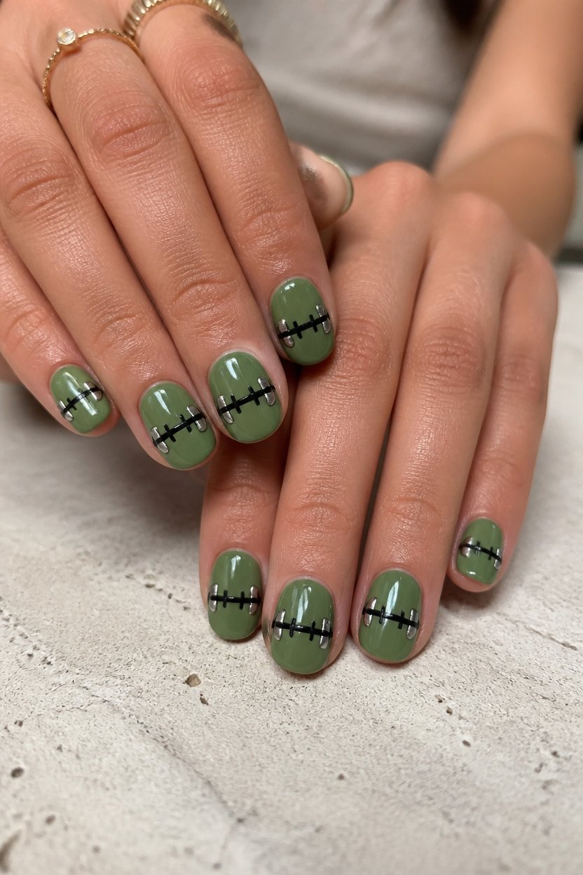 frankenstein inspired halloween manicure