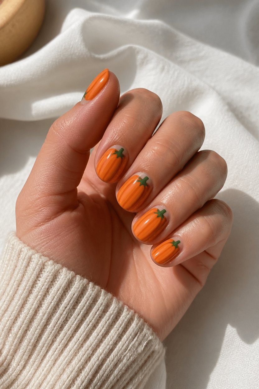 miniature autumn pumpkin nails