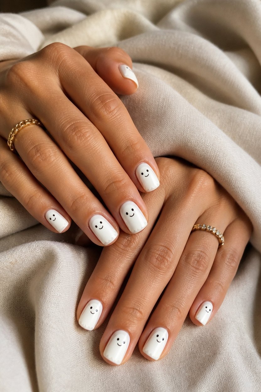 minimalist halloween ghost nails