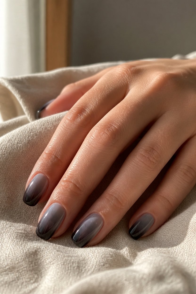 sophisticated charcoal gradient nails