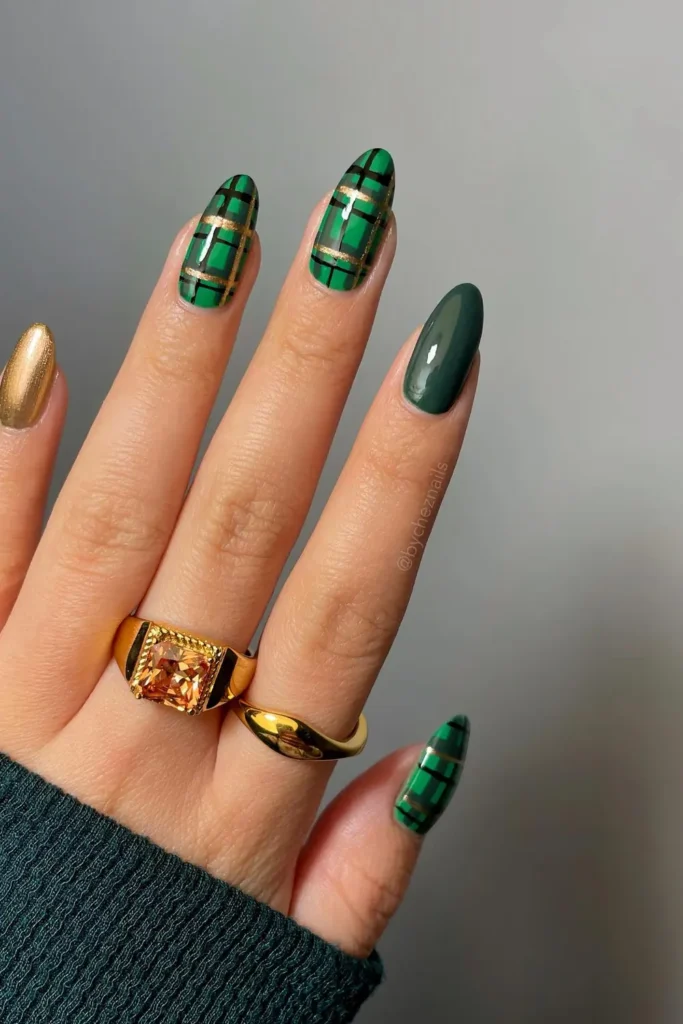 Green Plaid With a Gold Chrome Accent