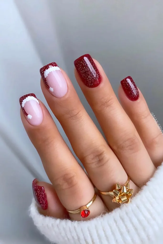 Wine Red Glitter With Two Santa Hat Tips