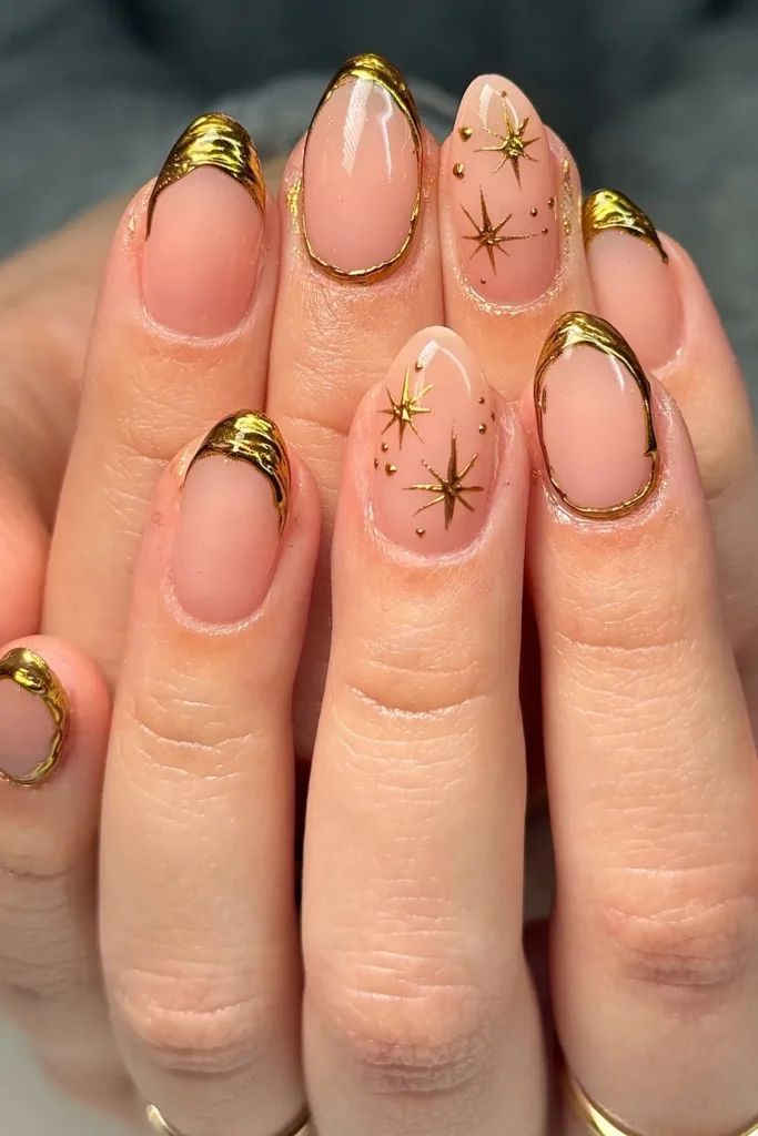 Molten Gold Chrome French Tips With Starbursts