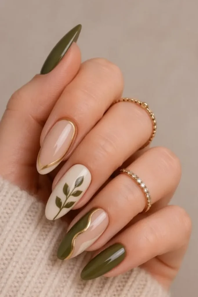 Olive, Nude, and One Gold Outline