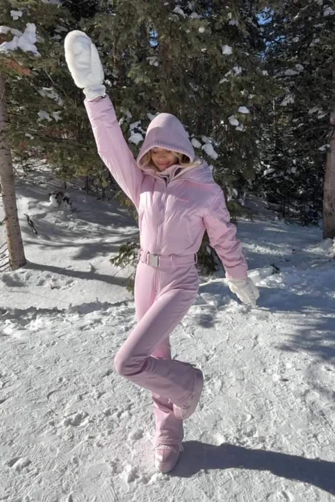 Pastel Pink Belted One Piece Ski Suit