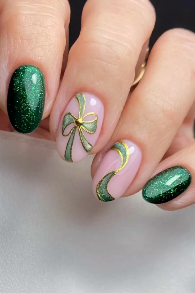 Emerald Shimmer and a Gold Outlined Bow