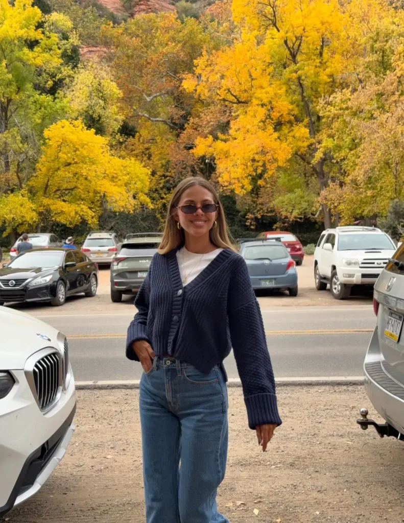 A Chunky Navy Cardigan With a Deep V