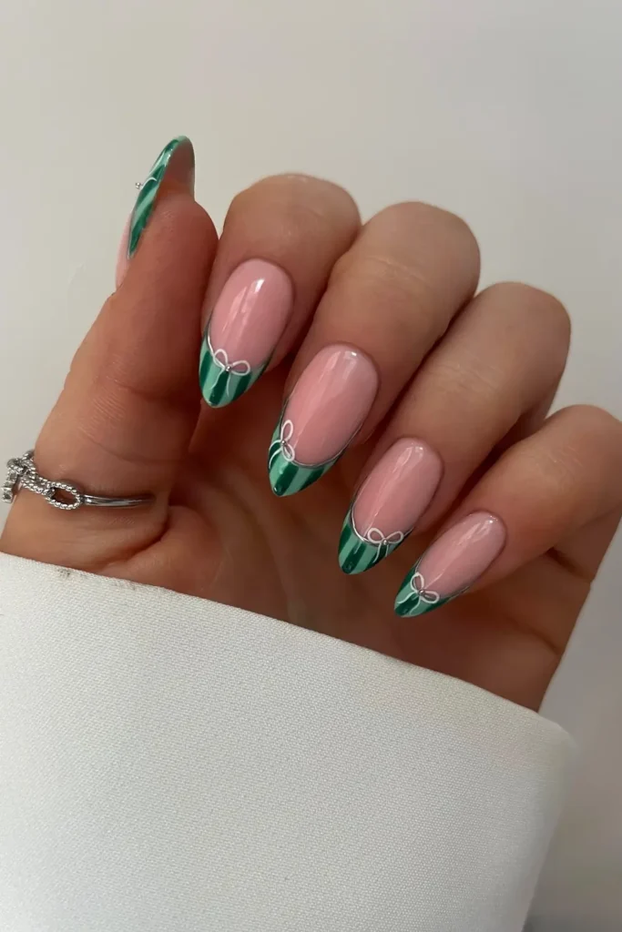 Green Striped French With Tiny White Bows