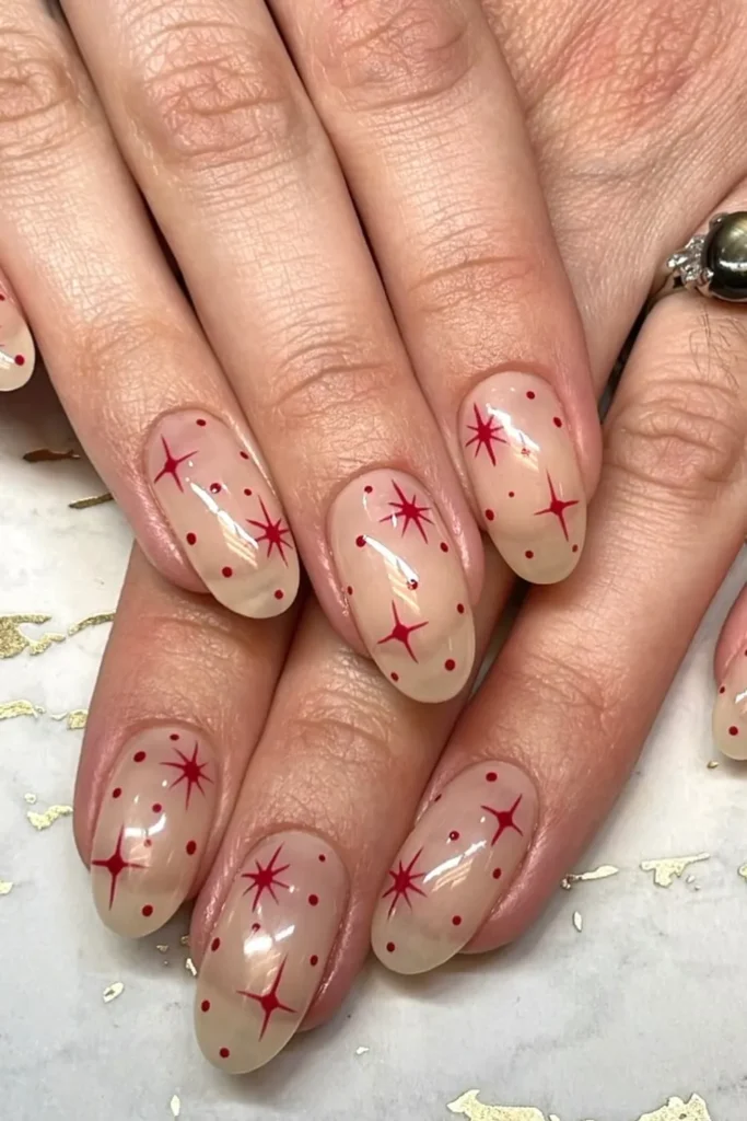 Red Starbursts Scattered on Sheer Nude