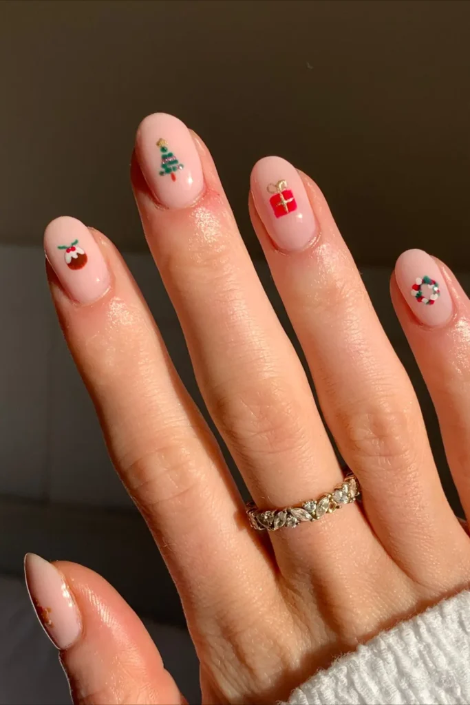 Tiny Christmas Icons in the Center of Each Nail