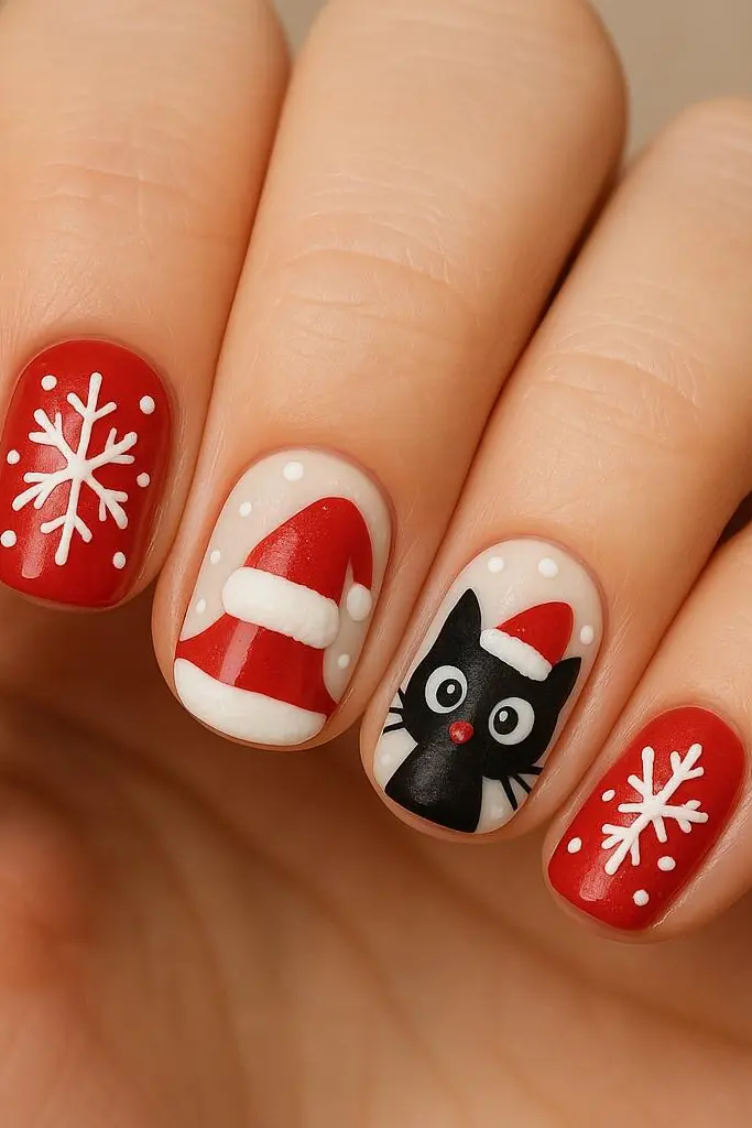 Black Cat in a Santa Hat