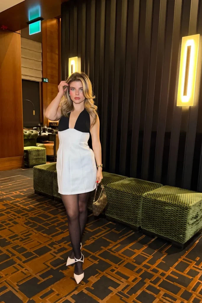 Black and White Mini Dress for a Dressy Thanksgiving Dinner