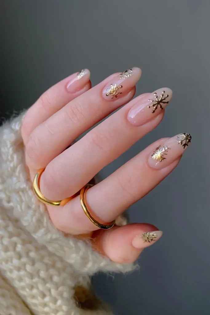 Gold Foil Snowflakes on Sheer Nude