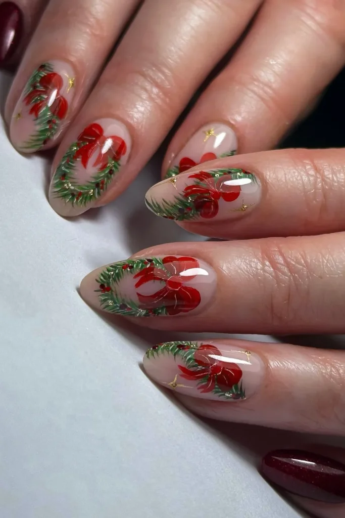 Hand Painted Wreaths With Oversized Red Bows