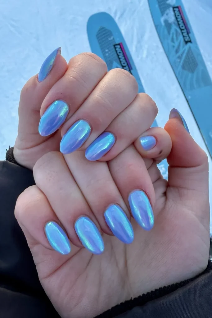 Periwinkle Chrome Nails for the Slopes