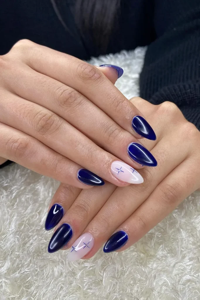 Sapphire Jelly Nails With Tiny Blue Stars