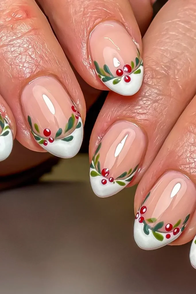 White French Tips With a Berry Garland