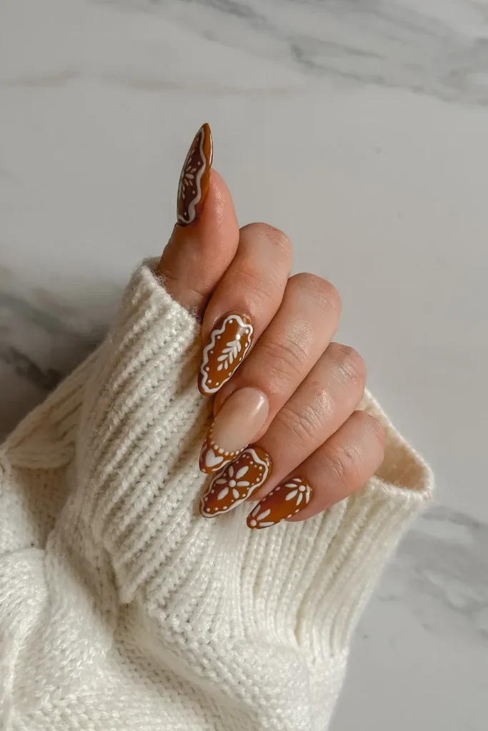 Gingerbread Cookie Nails With White Icing