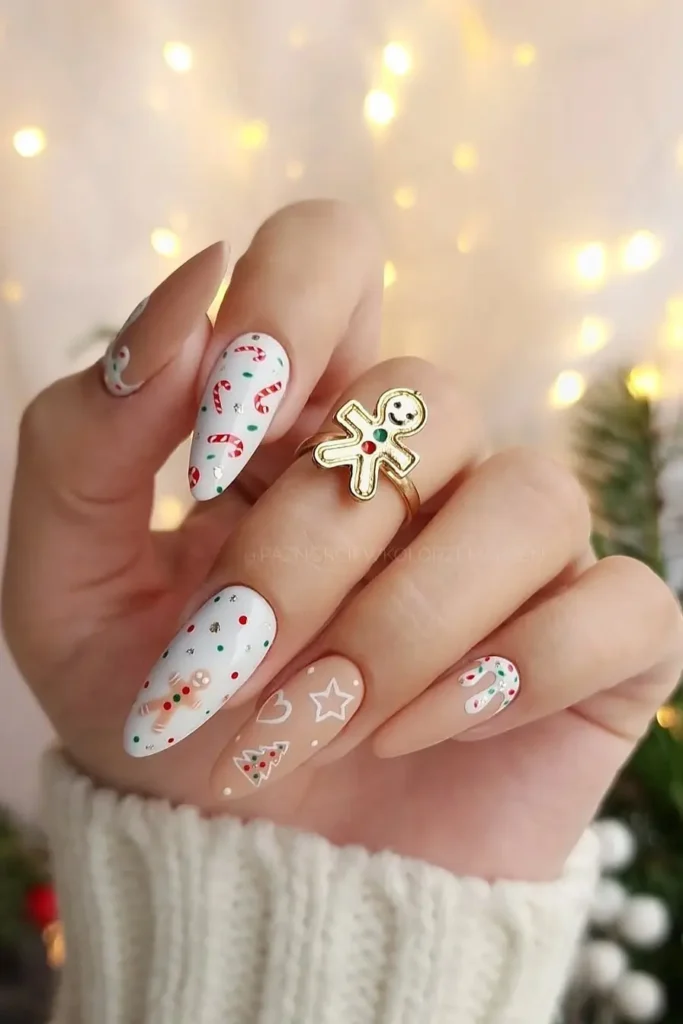 Candy Canes, Gingerbread, and Confetti on White