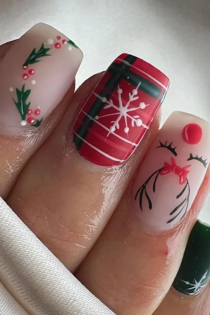 Matte Plaid, Holly, and a Sleepy Reindeer