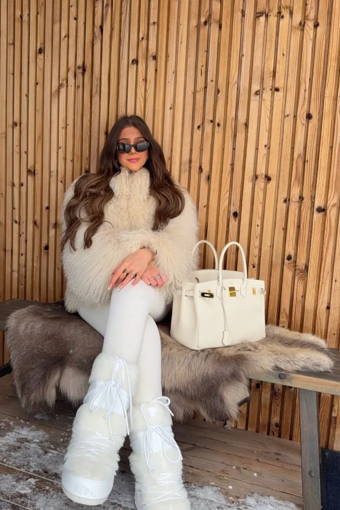 Cream Curly Shearling Jacket for a Chalet Après