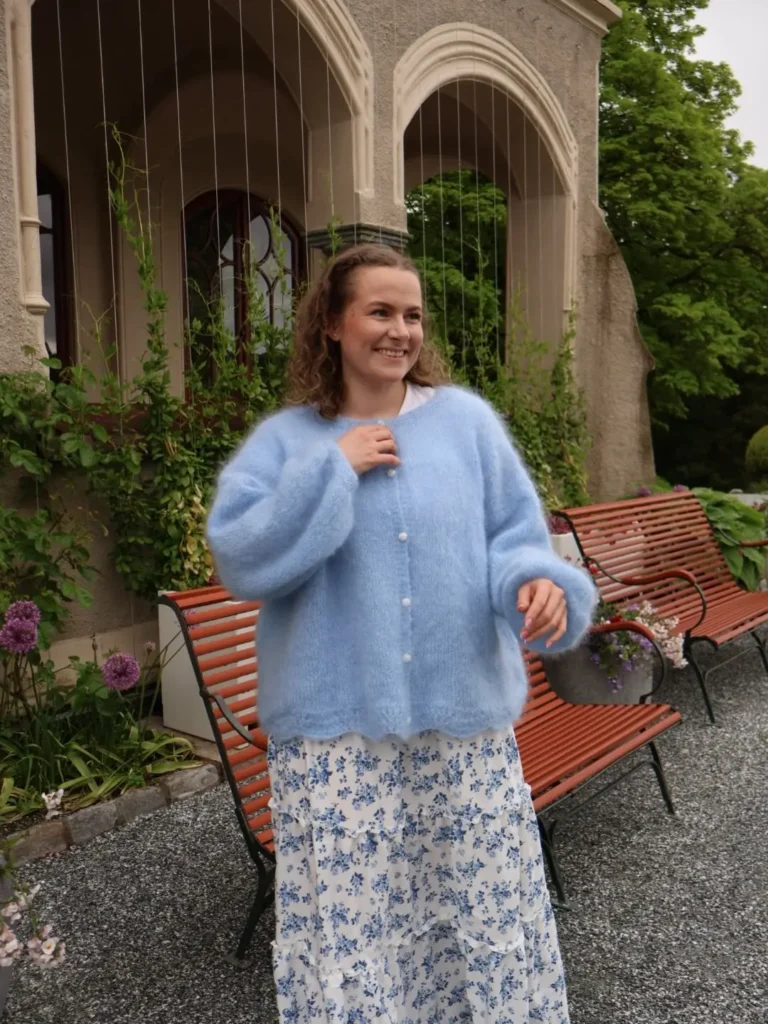 A Fluffy Pale Blue Cardigan Over a Floral Maxi